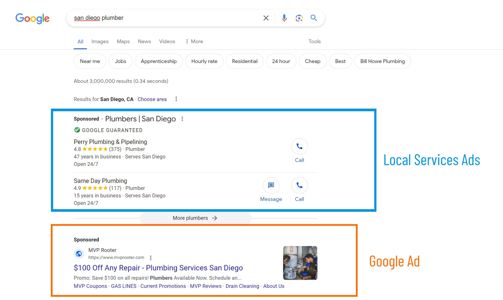 Google Local Services Ads — empresa em primeiro lugar no Google
